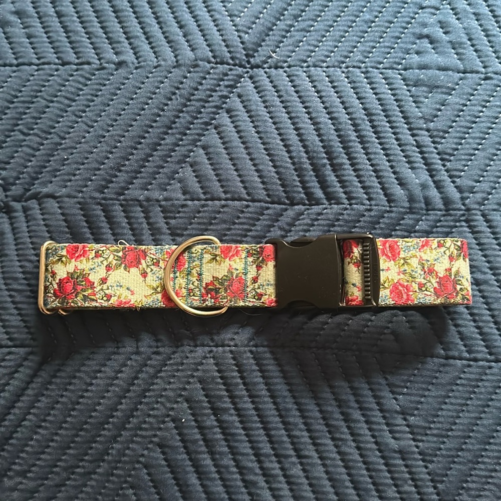 Pink and blue floral large thick dog collar